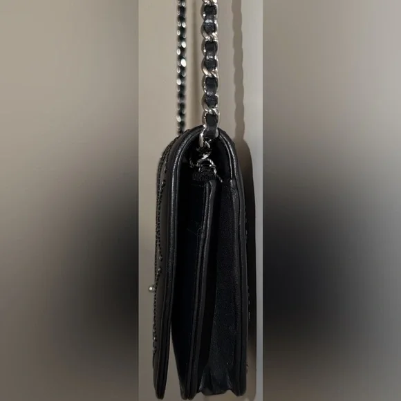 Chanel black Swarovski crystal woc wallet on a chain mini flap classic cc RARE - Picture 6 of 15